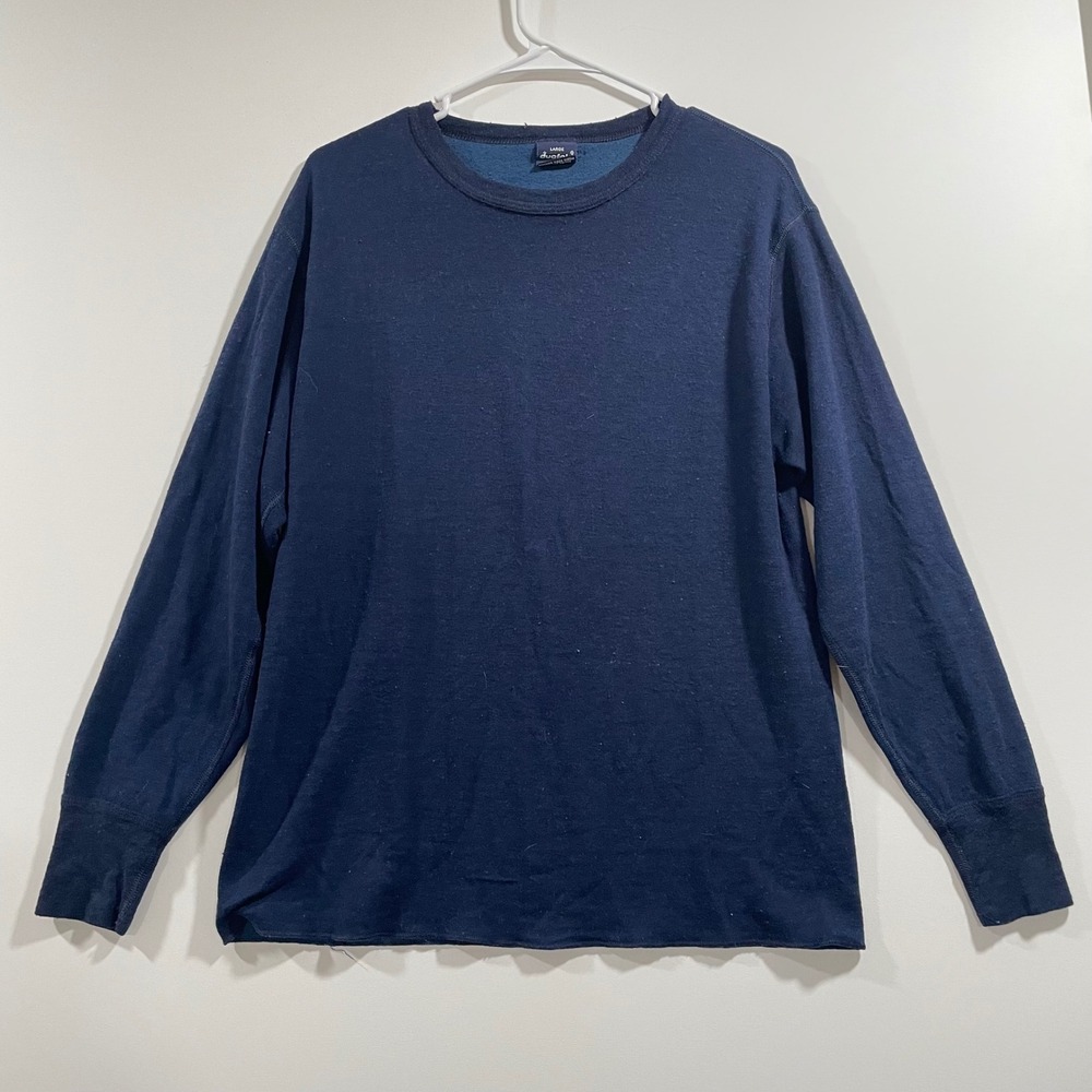 Duofold Mens Large Thermal Long Sleeve Shirt Navy Blue Wool Blend Made in USA